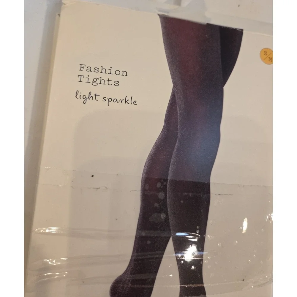 A New Day Fashion Tights Black Glitter Metallic Sparkle S/M Fairy Gothic NEW